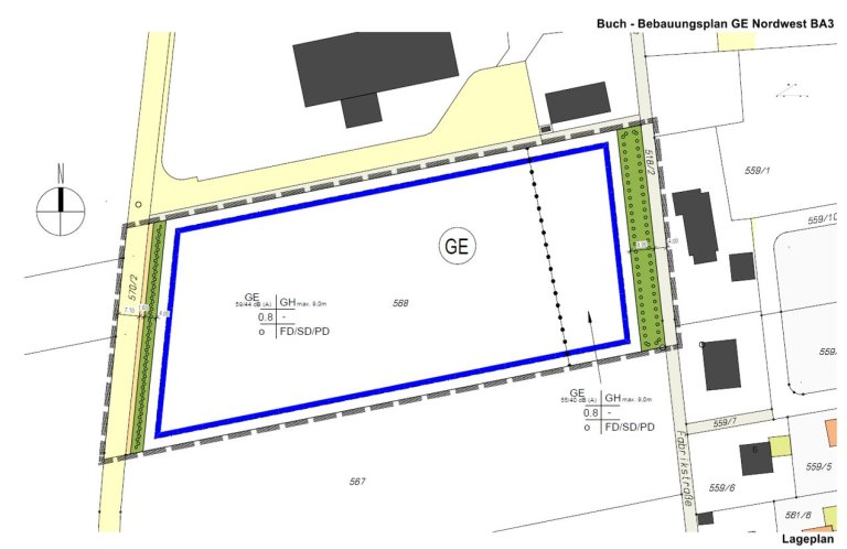 Planzeichnung Bebauungsplanvorentwurf Gewerbegebiet Buch NW 3. Bauabschnitt